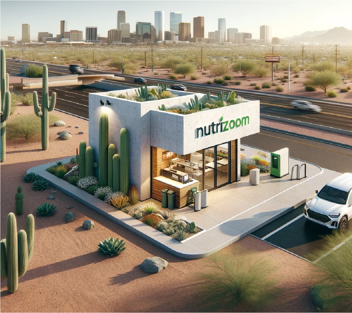 An overhead drone view image of the first NutriZoom location in Arizona, USA